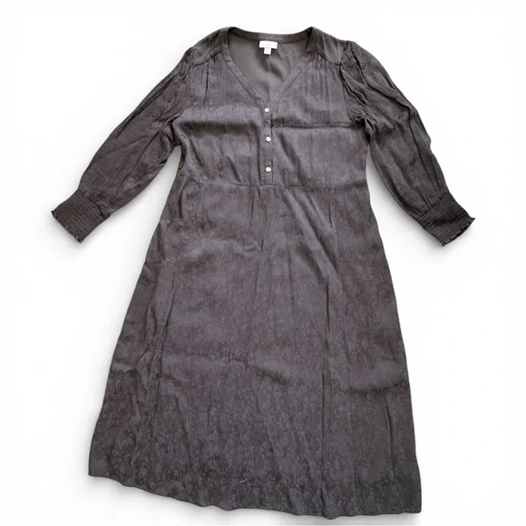 J. Jill Crinkle Textured Smocked Sleeve Dress in Oxford Grey | Like-New | Sz M - Picture 6 of 15